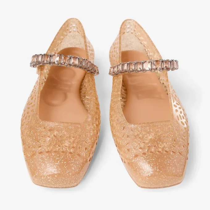 The Jelly Light Toffee Jelly Ballerina Flats with Crystal Embellishment
