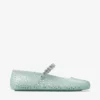 The Jelly Light Verde Jelly Ballerina Flats with Crystal Embellishment