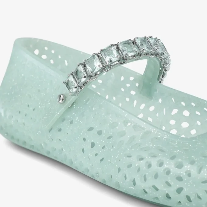 The Jelly Light Verde Jelly Ballerina Flats with Crystal Embellishment