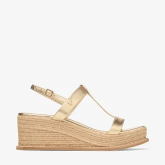 Theia Wedge 60 Gold Metallic Leather Wedge Sandals
