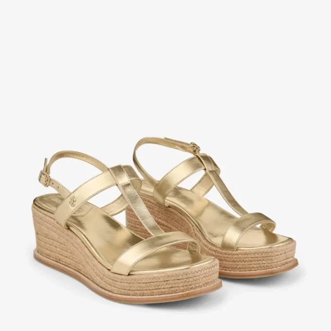Theia Wedge 60 Gold Metallic Leather Wedge Sandals