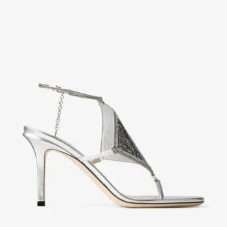 Thong Metallic Nappa Leather Sandal with Metal Mesh