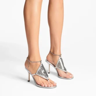 Thong Metallic Nappa Leather Sandal with Metal Mesh