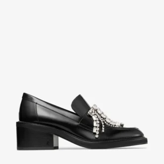 Tylor 60 Black Soft Box Calf Loafers with Crystal Chandelier