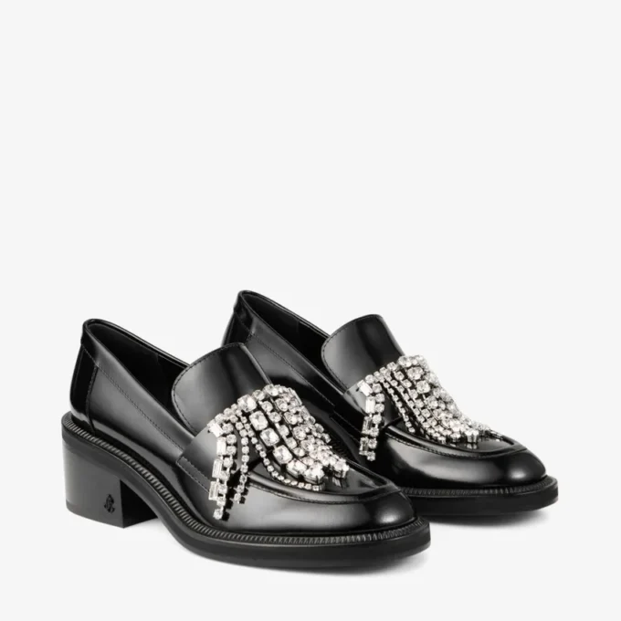 Tylor 60 Black Soft Box Calf Loafers with Crystal Chandelier
