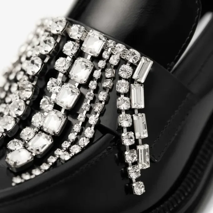 Tylor 60 Black Soft Box Calf Loafers with Crystal Chandelier
