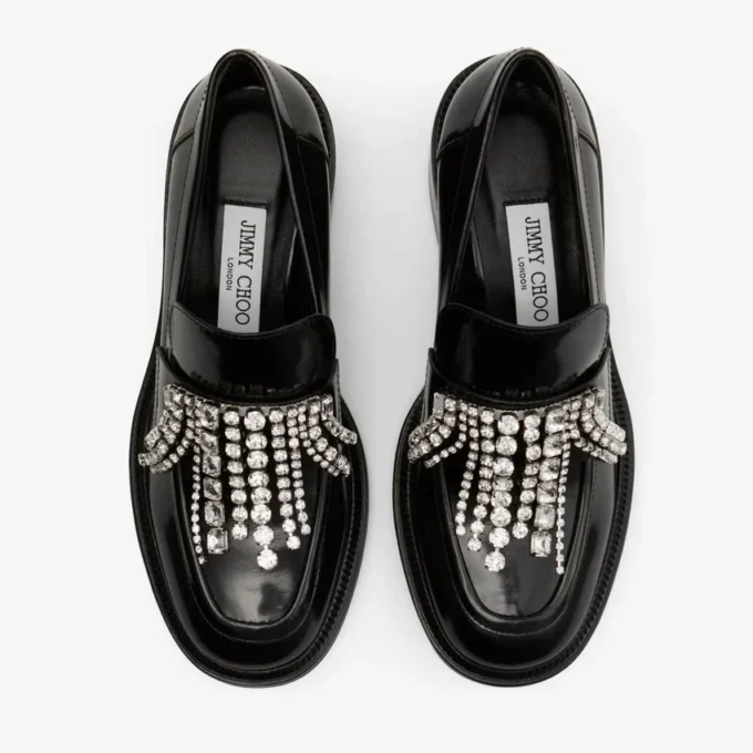 Tylor 60 Black Soft Box Calf Loafers with Crystal Chandelier