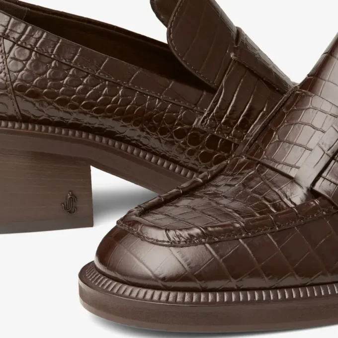 Tylor 60 Chocolate Croc Embossed Leather Loafers