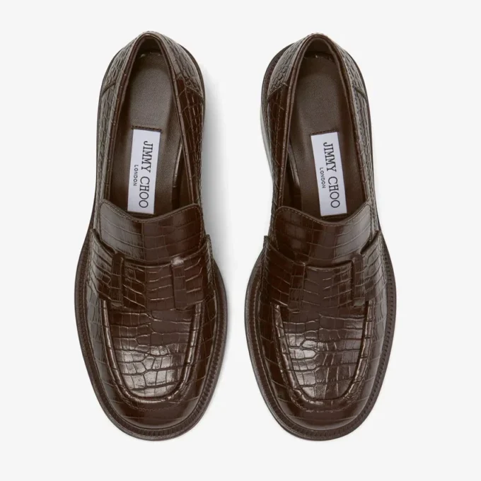 Tylor 60 Chocolate Croc Embossed Leather Loafers