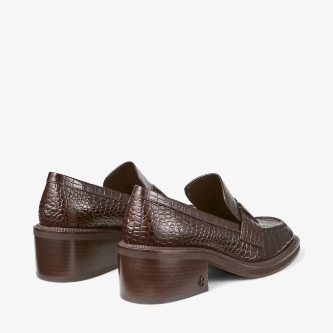 Tylor 60 Chocolate Croc Embossed Leather Loafers