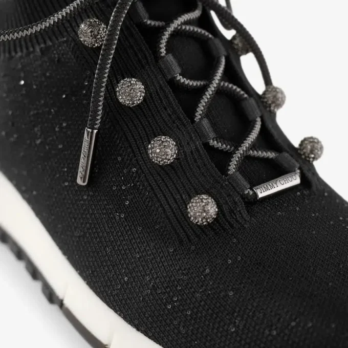 Veles Black Sequin Knit Trainers