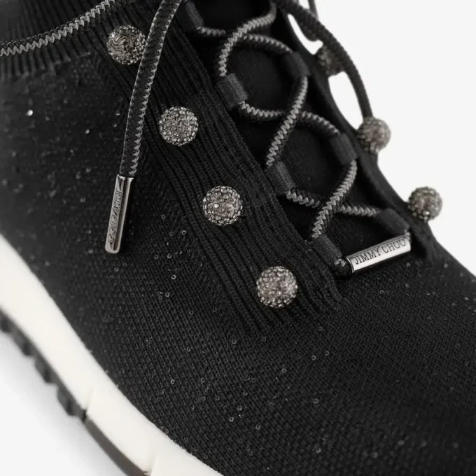 Veles Black Sequin Knit Trainers