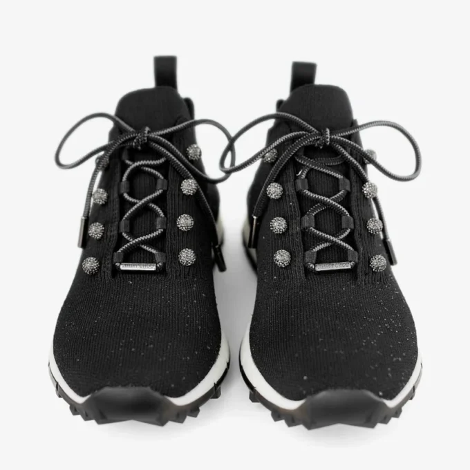 Veles Black Sequin Knit Trainers