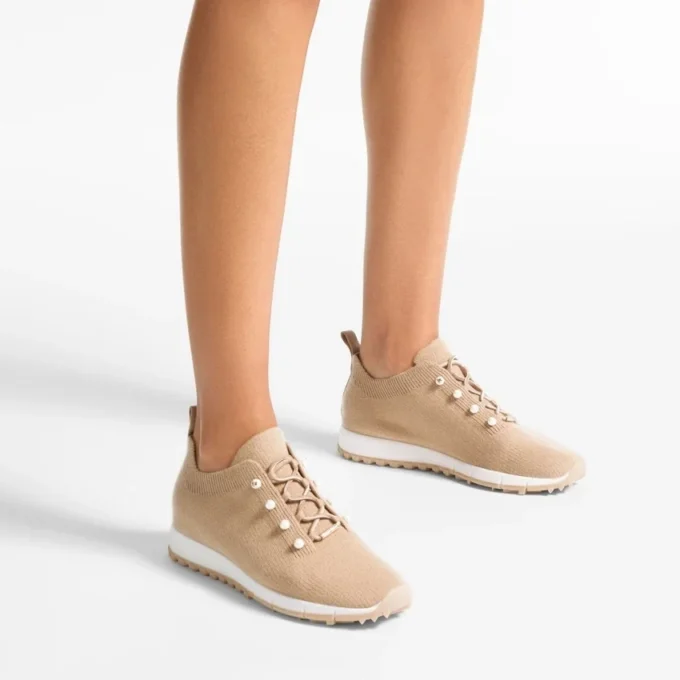 Veles Chai Cashmere Melange Knit Trainers with Pearl Buttons