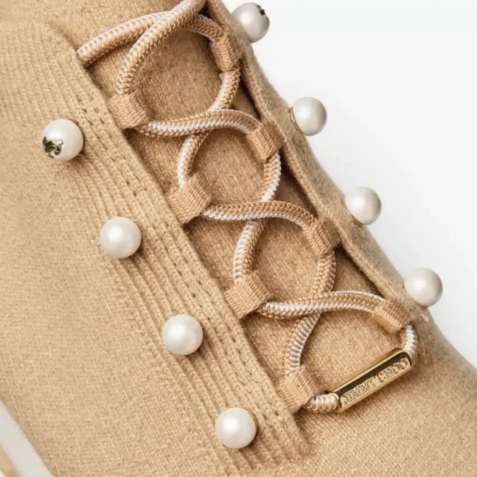 Veles Chai Cashmere Melange Knit Trainers with Pearl Buttons