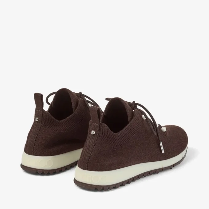 Veles Chocolate Cashmere Melange Knit Trainers with Pearl Buttons