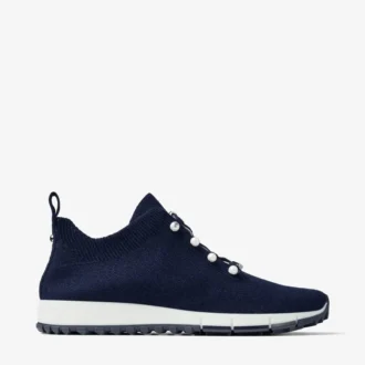 Veles Marine Cashmere Melange Knit Trainers with Pearl Buttons