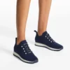 Veles Marine Cashmere Melange Knit Trainers with Pearl Buttons