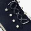 Veles Marine Cashmere Melange Knit Trainers with Pearl Buttons