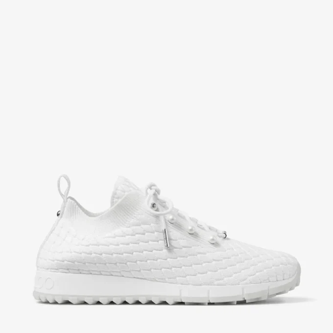 Veles White Textured Knit Trainers