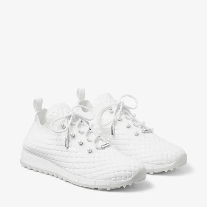 Veles White Textured Knit Trainers
