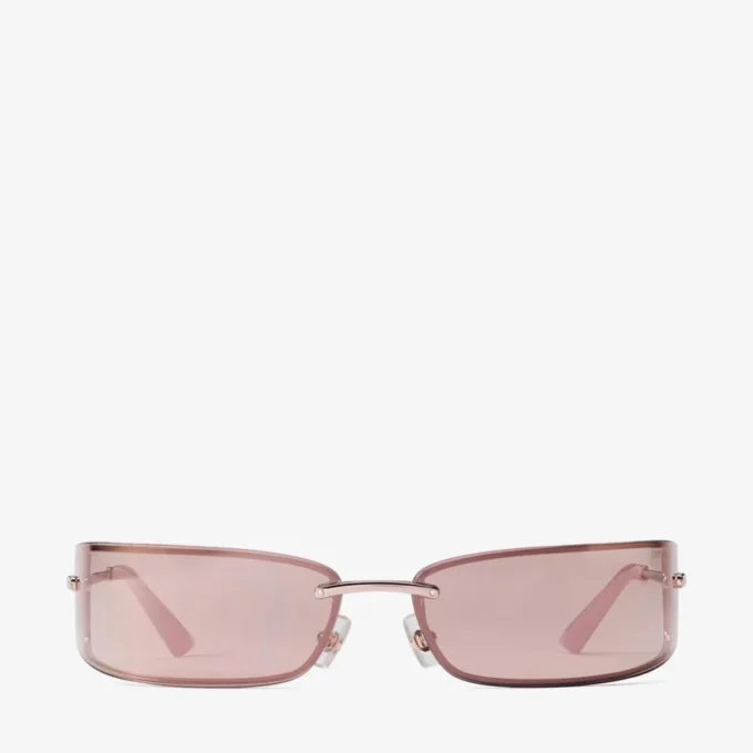 Verse Pale Gold and Pink Rectangular Metal Sunglasses