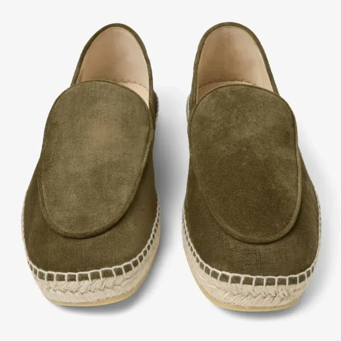 Vine Lace Up Moss Green Etched Velvet Suede Espadrilles