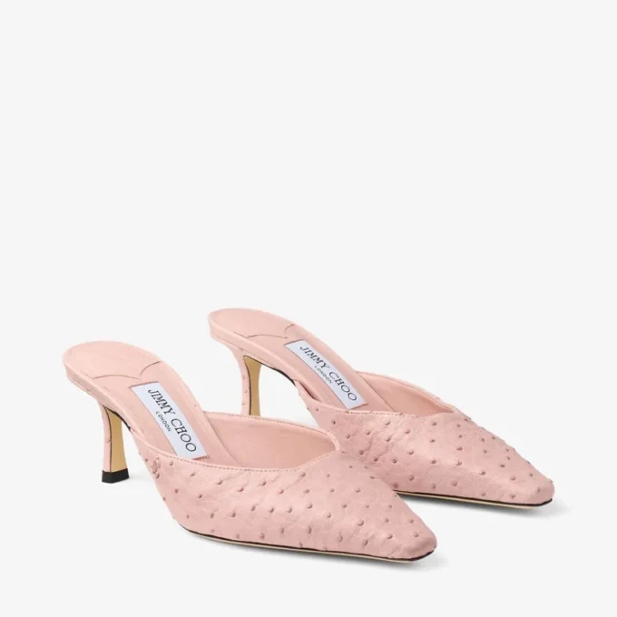 Vivi 65 Rose Ostrich Leather Mules