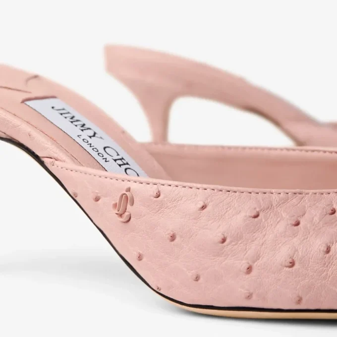 Vivi 65 Rose Ostrich Leather Mules
