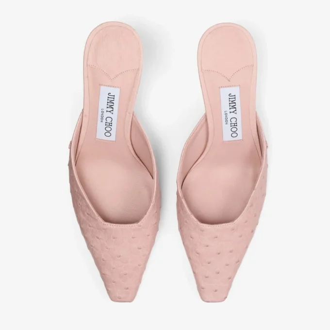 Vivi 65 Rose Ostrich Leather Mules