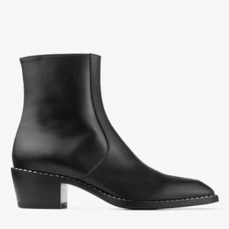 Wilder Boot Black Calf Leather Ankle Boots with Metal Detail