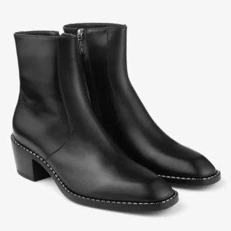 Wilder Boot Black Calf Leather Ankle Boots with Metal Detail