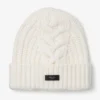 Yuki Cable Latte Cable Knit Beanie with Leather Logo Tag
