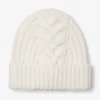 Yuki Cable Latte Cable Knit Beanie with Leather Logo Tag