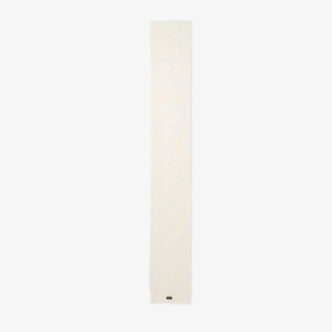Yukiko Cable Latte Cable Knit Scarf with Leather Logo Tag