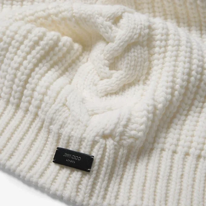 Yukiko Cable Latte Cable Knit Scarf with Leather Logo Tag