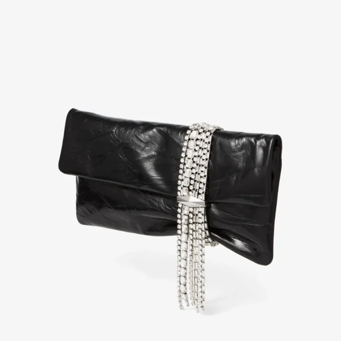 Zandra Black Vintage Metallic Leather Clutch Bag