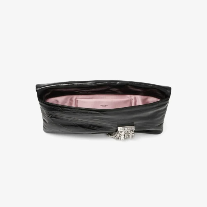 Zandra Black Vintage Metallic Leather Clutch Bag