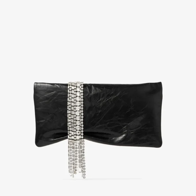 Zandra Black Vintage Metallic Leather Clutch Bag