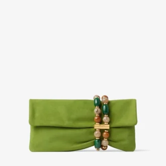 Zandra Clover Suede Clutch Bag with Beaded Bracelet