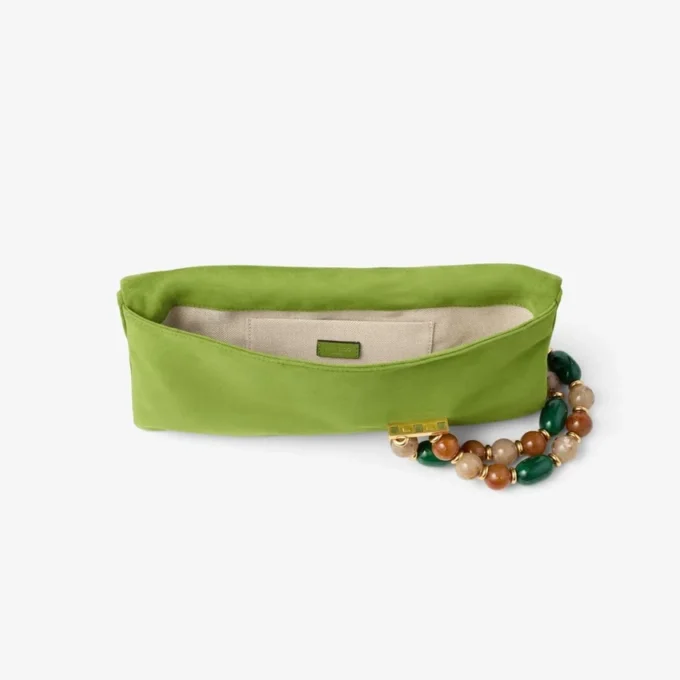 Zandra Clover Suede Clutch Bag with Beaded Bracelet