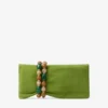 Zandra Clover Suede Clutch Bag with Beaded Bracelet
