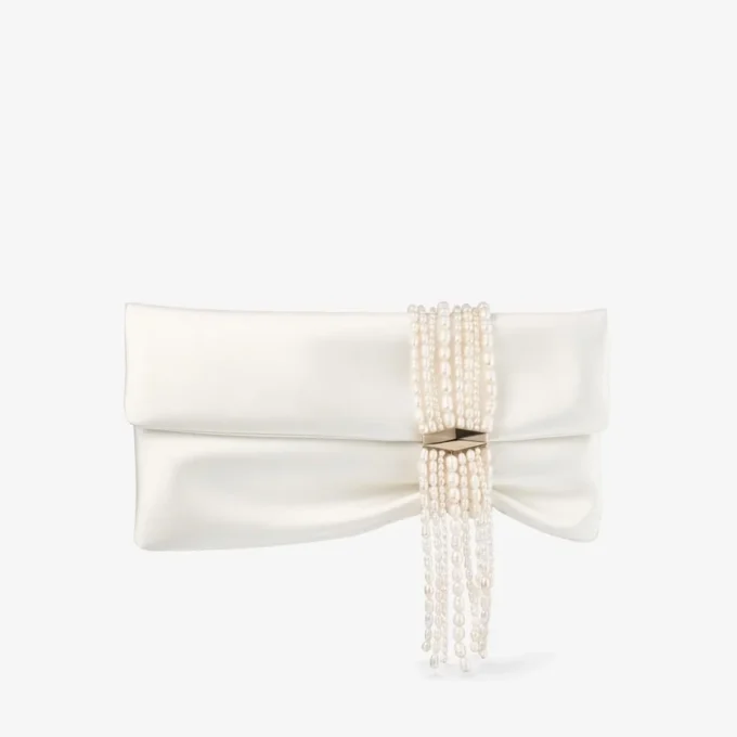 Zandra Ivory Satin Clutch Bag