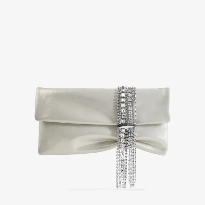 Zandra Light Soft Gold Shimmer Suede Clutch with Chain Bracelet