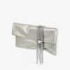 Zandra Light Soft Gold Shimmer Suede Clutch with Chain Bracelet