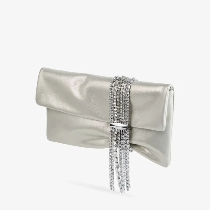 Zandra Light Soft Gold Shimmer Suede Clutch with Chain Bracelet