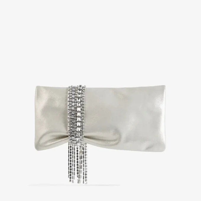 Zandra Light Soft Gold Shimmer Suede Clutch with Chain Bracelet