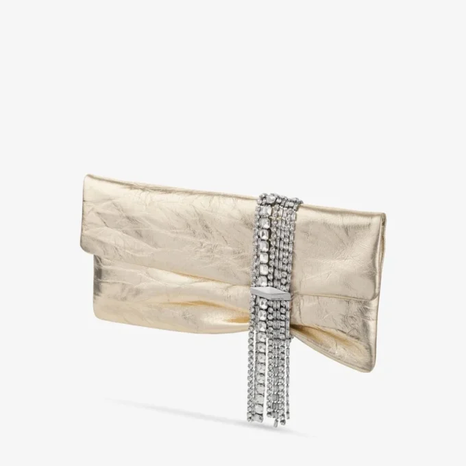 Zandra Platinum Vintage Metallic Leather Clutch Bag