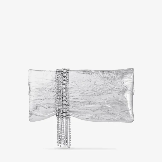 Zandra Silver Vintage Metallic Leather Clutch Bag