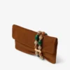Zandra Tan Suede Clutch Bag with Beaded Bracelet